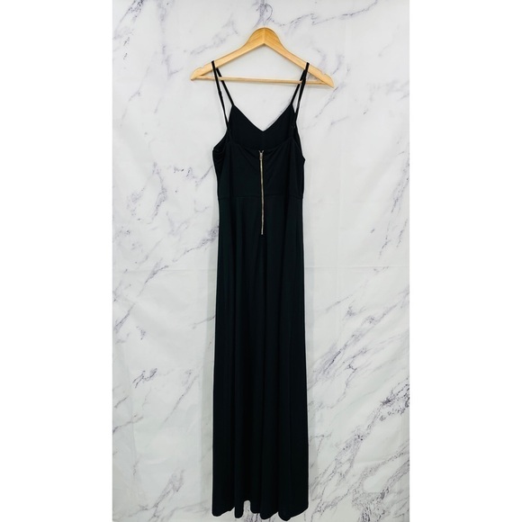 D035 AEOM Spaghetti Strap Double High Slit Maxi Dress Black - Picture 3 of 3